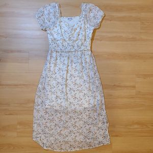 Mimi Chica Cream Floral Print Puffy Sleeve Maxi Dress Women Size Large